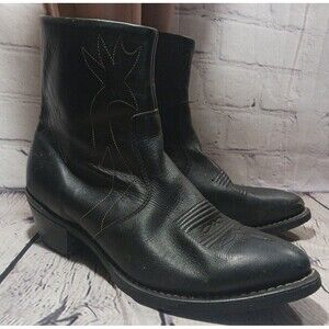Mens Long Haul Boots Size 8W Black Leather Ankle Cowboy Western Side Zip 21121